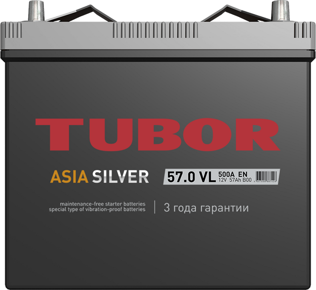 Аккумулятор TUBOR ASIA SILVER 6СТ-57.0 VL B00 | Стартерный аккумулятор